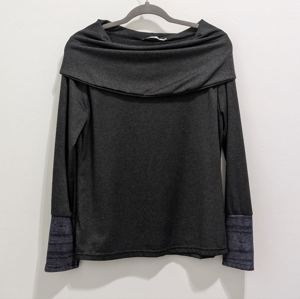 Misslook Dark Gray Cowl Draped Long Sleeve Contrast Cuff Top Size XL